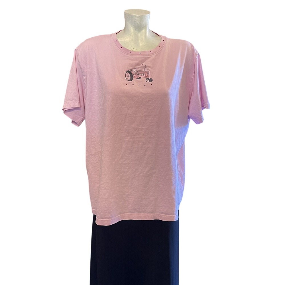 womens John Deere size 2XL bling tshirt pale pink‎